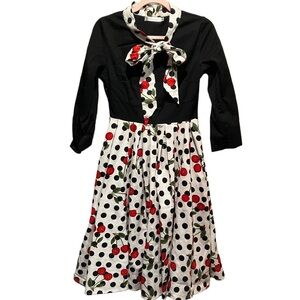 Black Dress with Polka Dot and Cherry Skirt‎ Size M